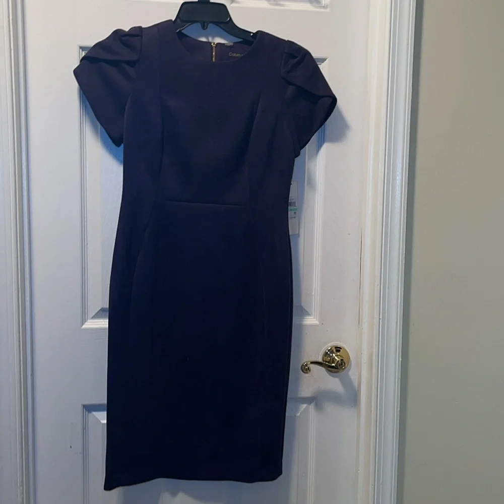 Calvin Klein women’s tulip sleeved suede navy above the knee sheath dress size 8 - Picture 5 of 11